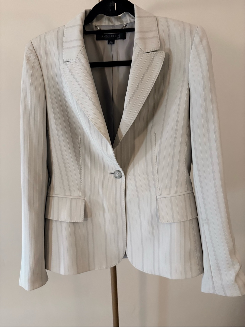 Anne Klein Light Grey Pinstripe Single-Button Blazer